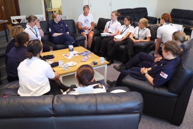Jane Allen talks to young female sailors