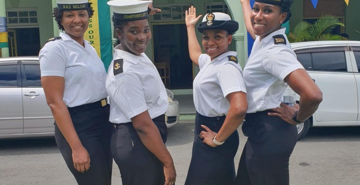 Commonwealth Royal Navy Sailors visiting a school