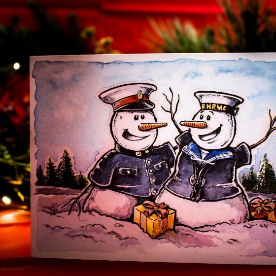 Royal Navy Sailor and Royal Marine Snowmen Christmas Card