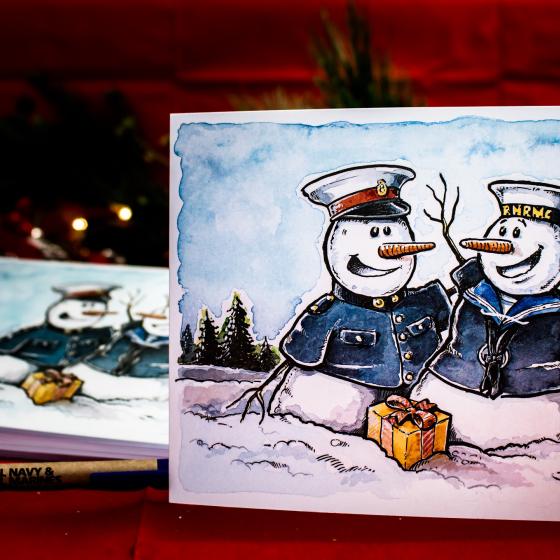 Royal Navy Sailor and Royal Marine Snowmen Christmas Card