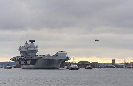 HMS prince of Wales arrives in Portsmouth