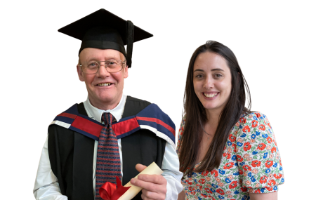 Tony and Katie, Tony holding his diploma